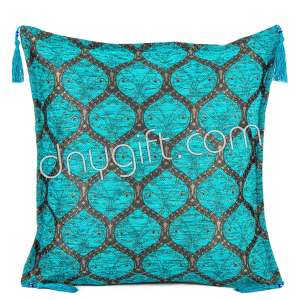 45x45 Peacock Desing Turquoise Turkish Cushion Cover