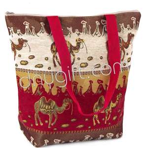 Red Camel Patterned Turkish Design Gobilen Beach Bag