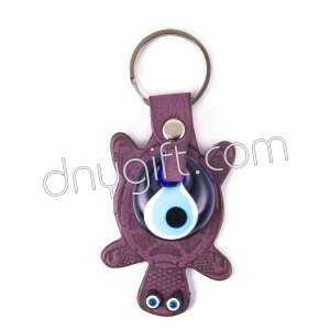 Turtle Shaped Faux Leather And Glass Evil Eye Key Chain Bordo