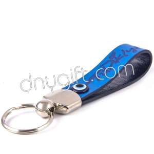 Faux Leather Stripe Key Chain Blue