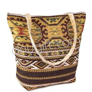 Authentic Turkish Kilim Designed Beach Arm Bag Mustard