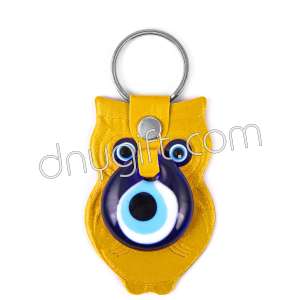 Mustard Owl Faux Leather Key Chain
