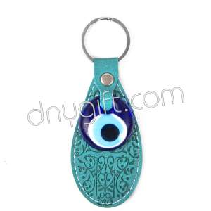 Turquoise Faux Leather Drop Key Chain