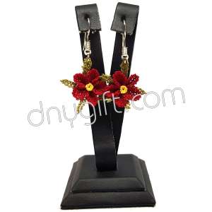 Needle Lace Wild Flower Earrings Red