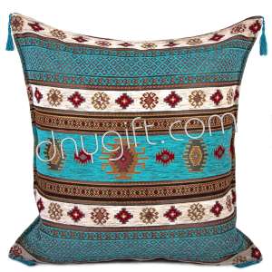 70x70 Kilim Desing Turquoise Cream Turkish Cushion Pillow Cover