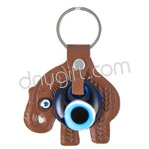 Leather Elephant Shaped Keychain In Brown