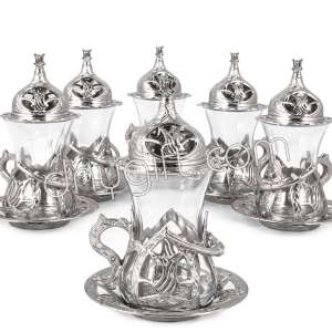 Silver Color Turkish Tea Set Glassware 