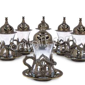 Copper Color Turkish Tea Set Glassware 