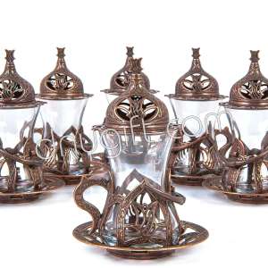 Bronze Color Turkish Tea Set Glassware With Tulip Design 