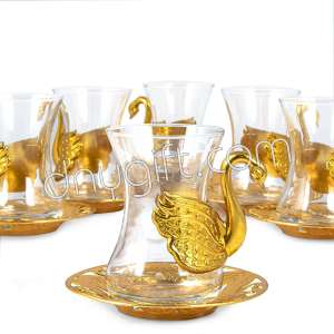 Golden Turkish Tea Set Glassware With Swan Design 