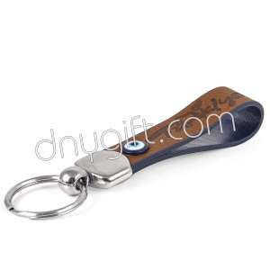 Leather Brown Strip Keychain 