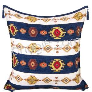 70x70 Cream Navy Blue Chenille Fabric Cushion Cover