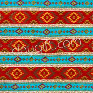 Turkish Patterned Claret Red-turquois Chenille Fabric