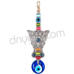 Metal Butterfly Turkish Evil Eyes Beaded Wall Hanging Ornament