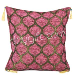 45x45 Turkish Chenille Fabric Peacock Design Pink
