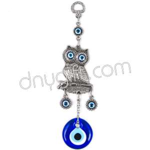 Metal Owl Turkish Evil Eyes Beaded Wall Hanging Ornament 