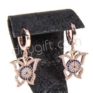 Zircon Beaded Evil Eye Butterfly Patterned Earring