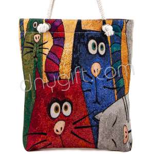 Goblen Otantik Kedi Desenli Heybe Çanta