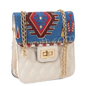 Nakkash Kilim Desen Zincirli Kare Kol Çantası Küçük