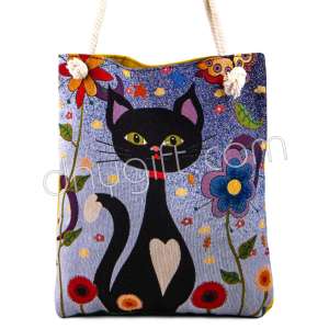 Kedi Desenli Heybe Çanta