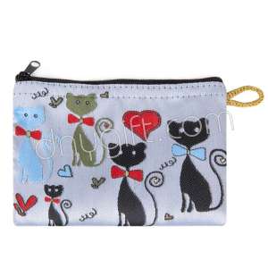 Kedi Desenli Dokuma Cüzdan