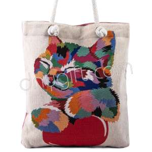 Kedi Desenli Heybe Çanta