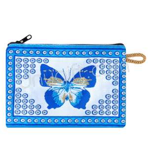 Kelebek Desenli Nazar Boncuklu Dokuma Cüzdan