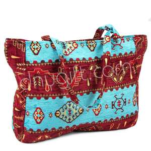 Çift Cepli Plaj Çantası Kırmızı Turkuaz