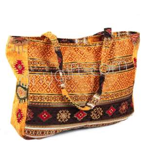 Çift Cepli Plaj Çantası Turuncu Kahverengi Kilim