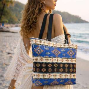 Kilim Desenli Goblen Plaj Çanta